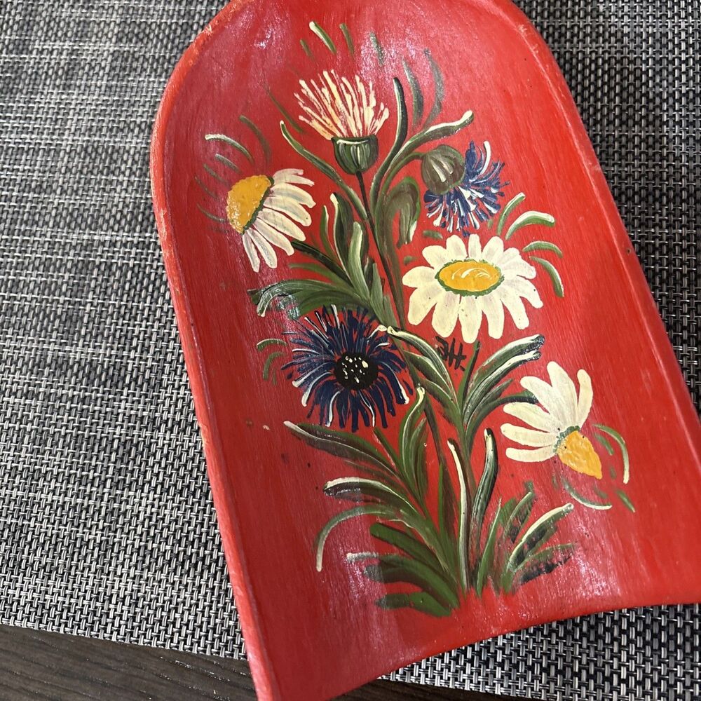 1985 Signed Primitive Style Hand-Painted Wooden Carved Scoop Folk Art Handgemalt - Picture 12 of 12